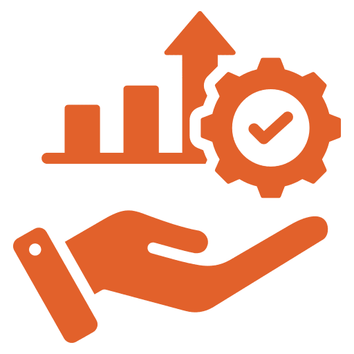 Hand holding growth and efficiency icons.
