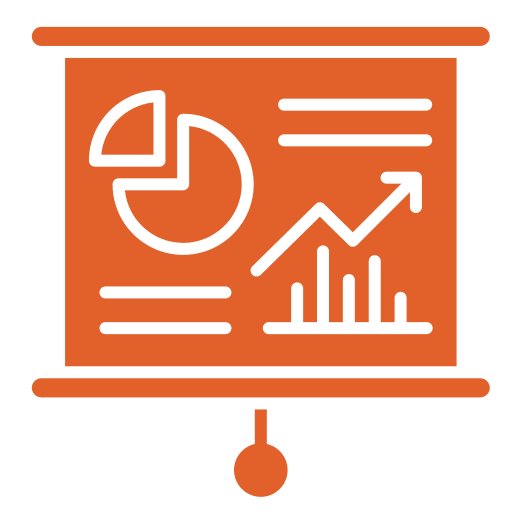 Presentation with graphs and pie chart.